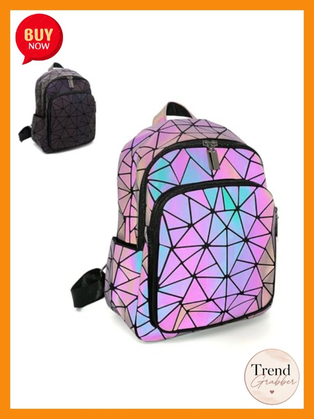 CAFINY Geometric Holographic Luminous Backpack PU Leather Women's Travel Daypack